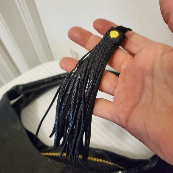 Maxine Couture Black Snakeprint Leather Hobo Shoulder Bag - Picture 11 of 11